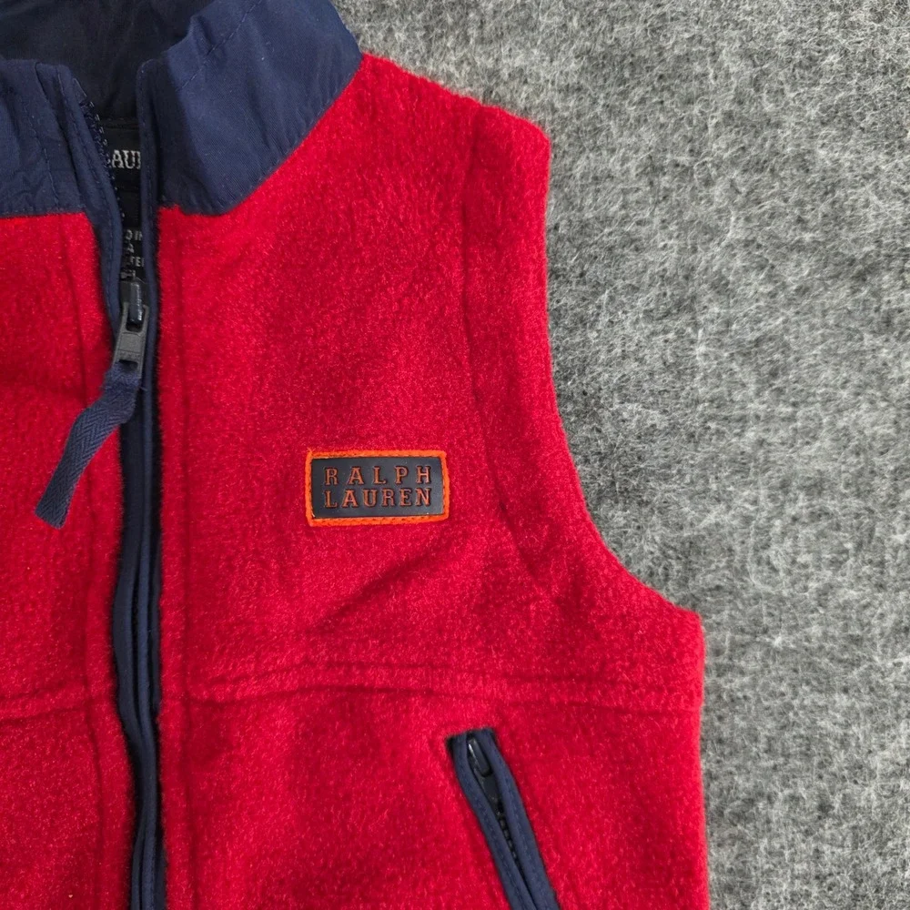 Ralph Lauren Kids Red Fleece Vest‎ 3-12 Months Small Full Zip Up Pockets